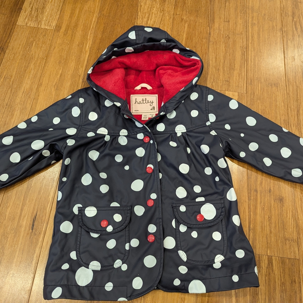 Hatley, Girls double layered Polka Dot Raincoat - Navy and Red